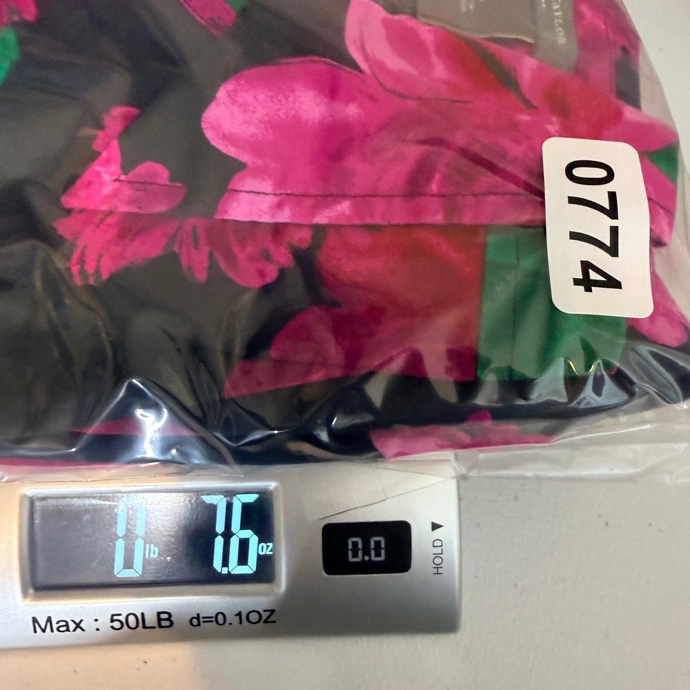 Ann Taylor Floral Blouse Womens 18 Black Pink Rose Print Ruched Side Button Down - Picture 9 of 9
